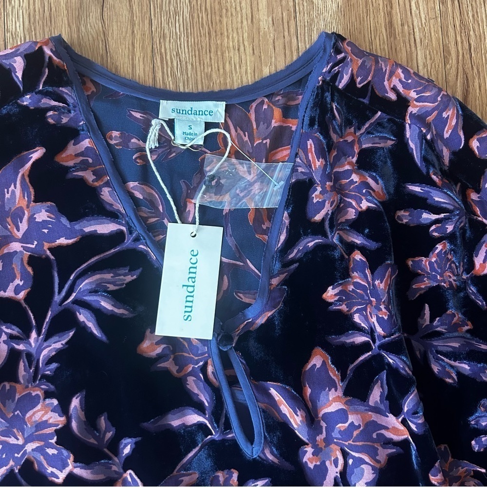 Sundance Velvet burn out Floral Blouse black & Purple dark fairy
